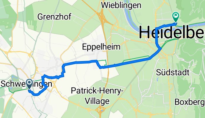 Moltkestraße 1, Schwetzingen nach Brückenstraße 22, Heidelberg