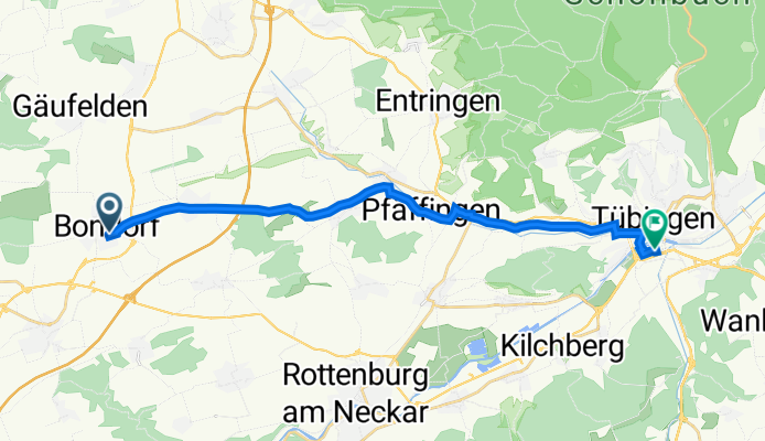 Hochwiesenstraße 22, Bondorf nach Europaplatz 25, Tübingen