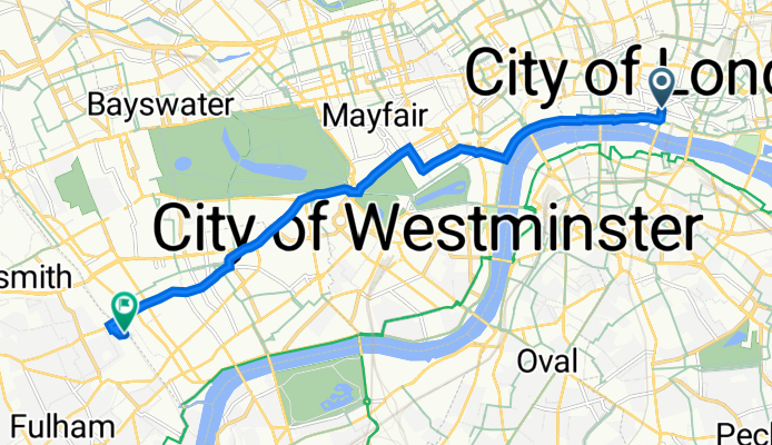 65 Cannon St, London to 5 Lillie Square, London