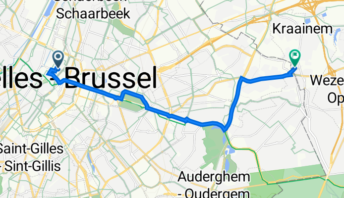 Rue des Comédiens 7, Bruxelles/Brussel à Avenue de Kraainem 30, Kraainem