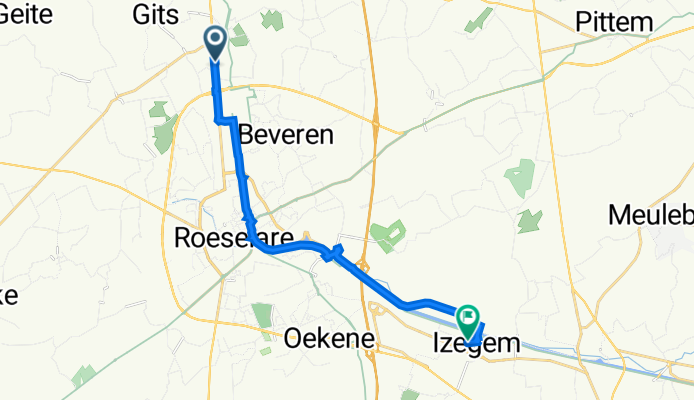 Bruggesteenweg 261, Hooglede naar Stationsstraat 16, Izegem