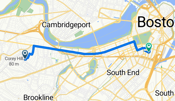 455 Harvard St, Brookline to 803–819 Washington St, Boston