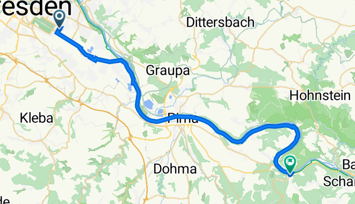 Zwinglistraße 30–32, Dresden nach Bielatalstraße 2, Königstein