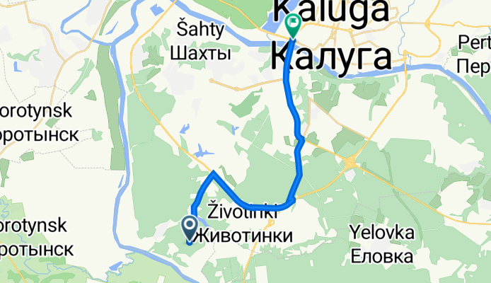 От Неизвестная дорога, Сивково до улица 3-5 Июля 2, Калуга