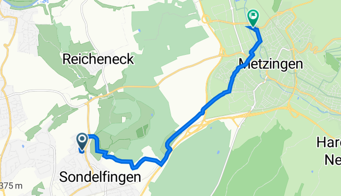 Reichenecker Straße 681, Reutlingen nach Friedrich-Münzinger-Straße 6, Metzingen