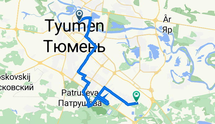 От улица Мысовская 68, Тюмень до улица Роз 21А, Тюмень