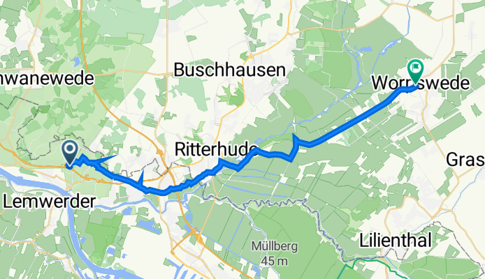 Aumunder Feldstraße 41, Bremen nach Findorffstraße 21, Worpswede