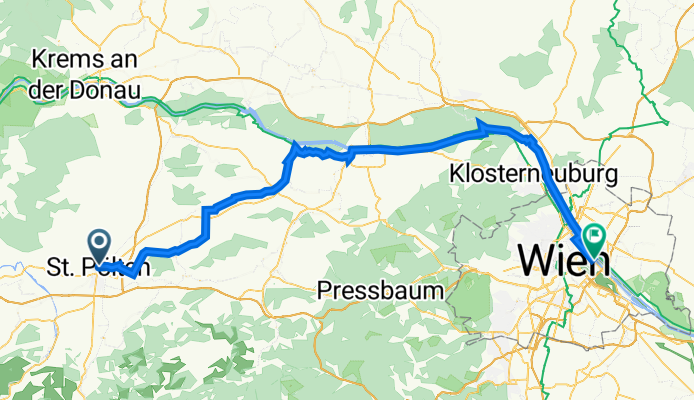 Bahnhofplatz 1, Sankt Pölten nach Handelskai 269, Wien