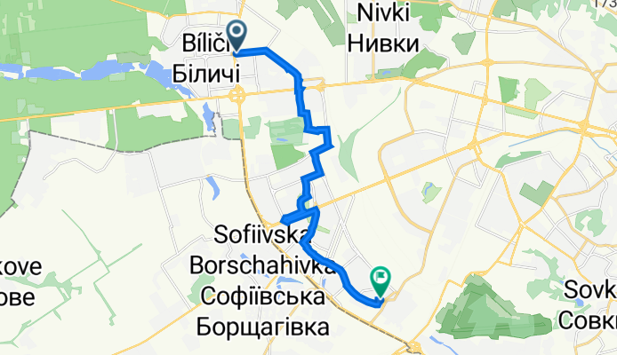Akademika Palladina av.-Sviatoshyn-Mykilska Borshchahivka-Pivdenna Birshchahivka-Symyrenka str. ROUTE#9