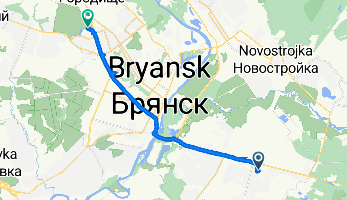 От улица Транспортная 5, Брянск до улица Счастливая 5, Брянск