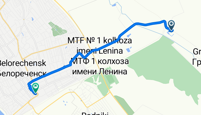 От улица Речная 25, Подгорный до улица Ленина 15, Белореченск