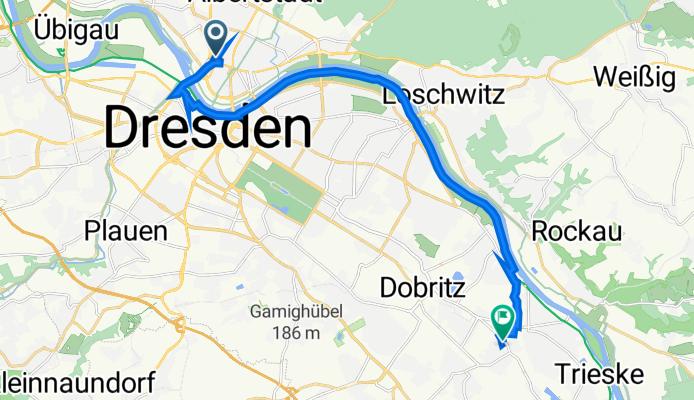 Schlesischer Platz 1, Dresden nach Rathener Straße 25, Dresden