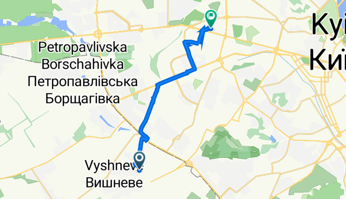 От вулиця Боголюбова 37, Софіївська Борщагівка до вулиця Марії Капніст 8/4, Київ