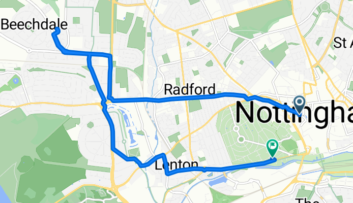 17 Angel Row, Nottingham to 1 Fishpond Dr, Nottingham