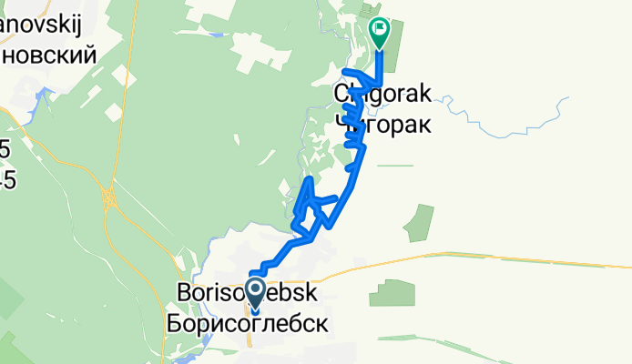 От улица Бланская 46, Борисоглебск до Неизвестная дорога, Чигорак