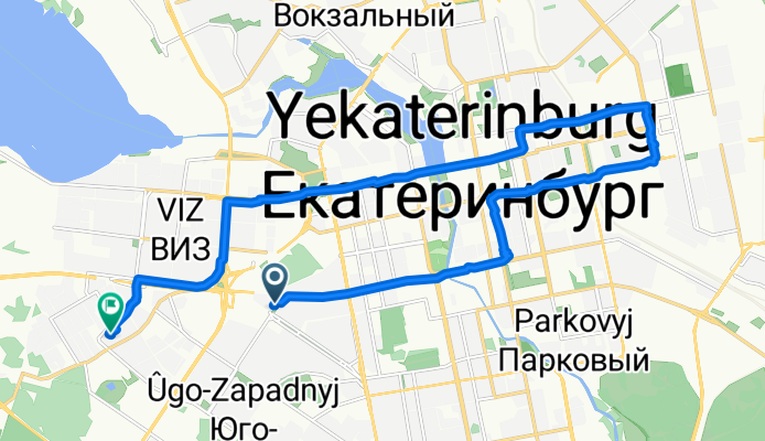 От Белореченская улица 6, Екатеринбург до улица Викулова 65, Екатеринбург