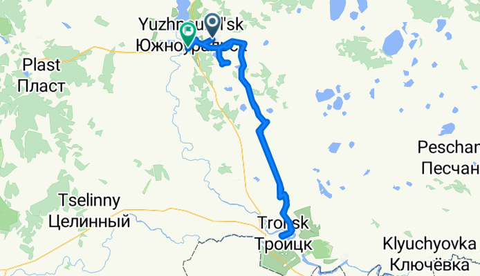 От улица Лермонтова, Увельский до улица Тенистая, Южноуральск