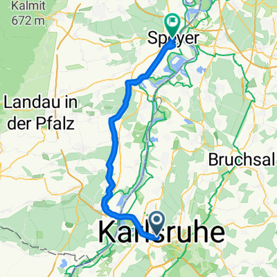 Karlsruhe - Speyer à gauche du Rhin 53 km