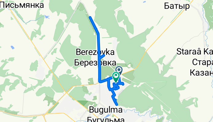 От улица 2-я Профсоюзная 46, Бугульма до Международная улица 16, Бугульма