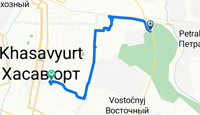 От улица Воинов интернационалистов 43, Хасавюрт до улица Воробьева 46, Хасавюрт