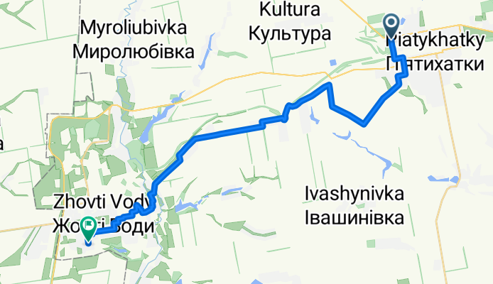 вул. Привокзальна, П'ятихатки to вулиця Івана Богуна 72, Жовті Води