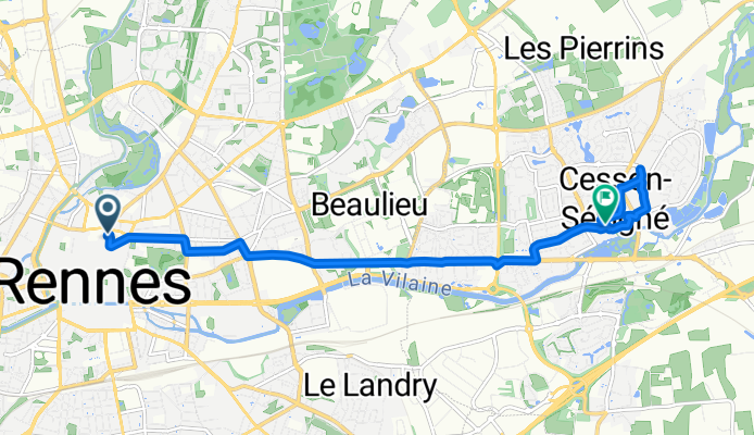 Rue de Robien, Rennes à Rue Saint-Martin, Cesson-Sévigné