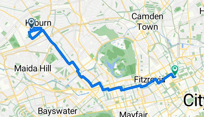 Kingsley Road, London to Coram Street, London