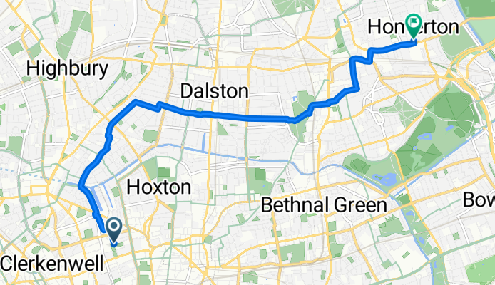 Ironmonger Row, London to Glyn Road, London