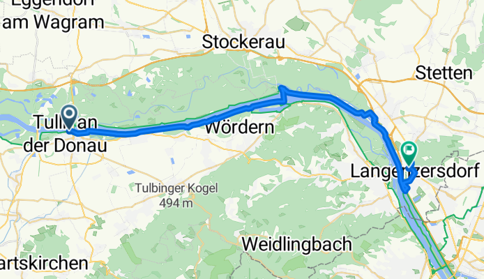 Tulln an der Donau nach Anton-Hanakgasse, Langenzersdorf