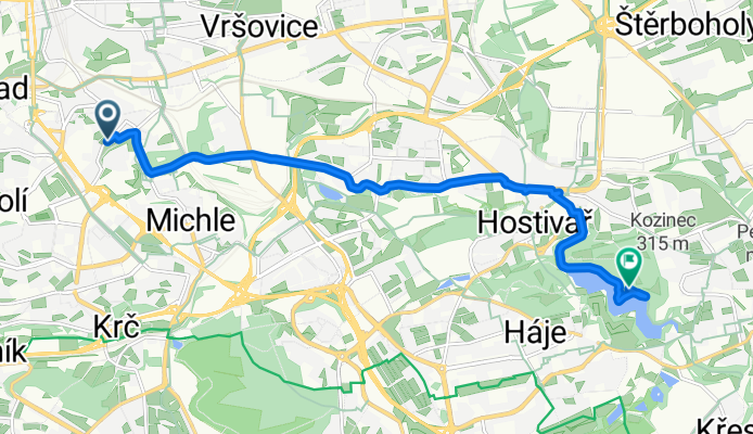 Pod Lázní, Praha 4 do Hostivařská Přehrada, Praha 15