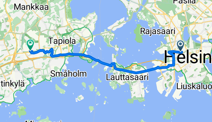 Arkadiankatu, Helsinki до Nuttukuja, Espoo