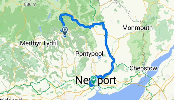 (Train) Ebbw Vale to Rassau, Llangynidr, Llangattock, Govilon, Abergavenny, Llanddewi Rhydderch, Bettwas Newydd, Usk, Cearleon, Newport