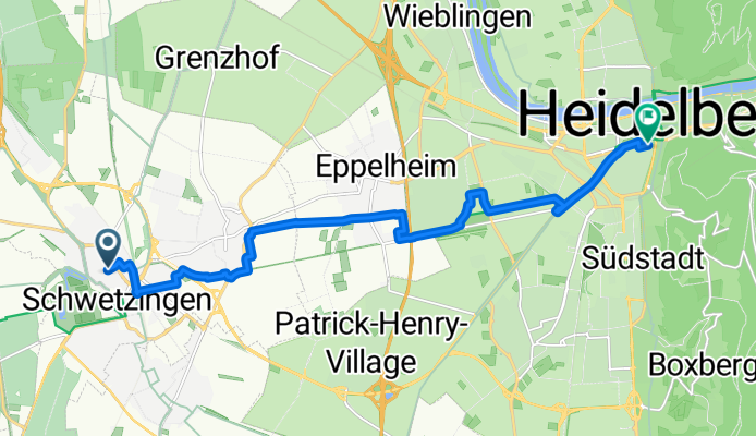 Luisenstraße, Schwetzingen nach Hans-Böckler-Straße, Heidelberg