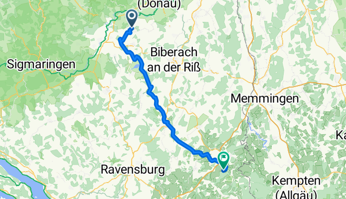Route nach Leutkirch im Allgäu