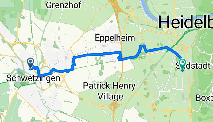 Luisenstraße, Schwetzingen nach Marlene-Dietrich-Platz, Heidelberg