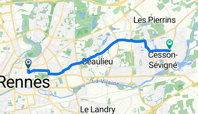 Rue de Robien, Rennes à Boulevard des Métairies, Cesson-Sévigné