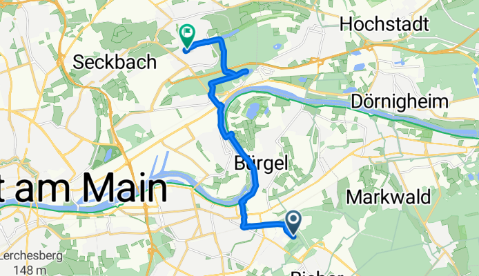 Offenbach am Main nach Triebstraße, Frankfurt am Main