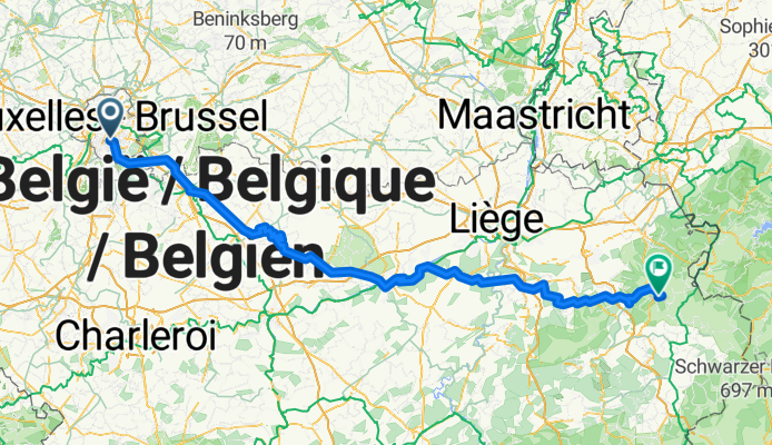 Navodila za pot od točke Avenue Montjoie 35, Uccle do točke Signal de Botrange, Waimes - Navodila za pot od točke Avenue Montjoie 35, Uccle do točke Signal d...