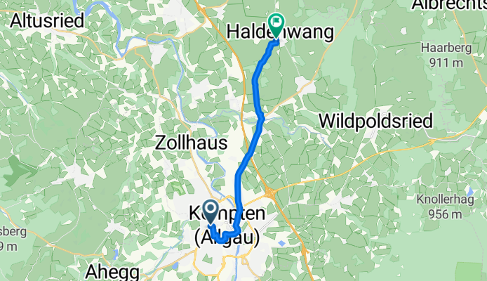 Joseph-Kösel-Weg, Kempten (Allgäu) nach Bgm-Zimmer-Straße, Haldenwang