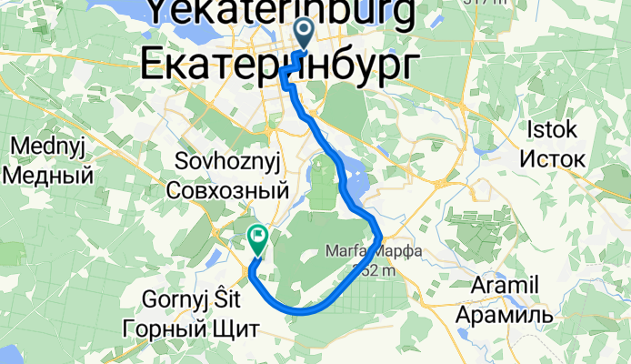 От Восточная улица 84В, Екатеринбург до Полевской Тракт, Екатеринбург