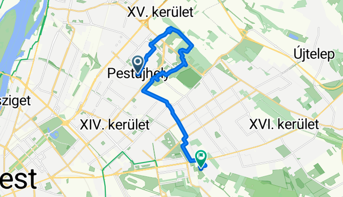 Pestújhelyi út 36, Budapest to Pilisi utca 9, Budapest