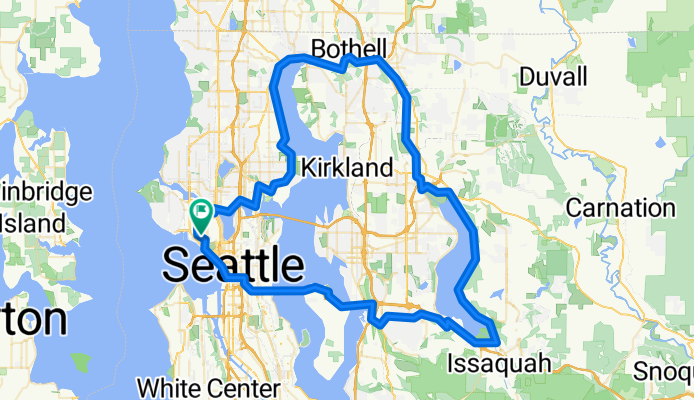 Seattle through Woodinville and Marymoor Park, around Lake Sammamish, and Return from Issaquah over Mercer Island