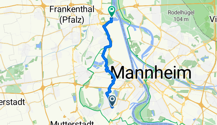 besser Fügener Weg, Ludwigshafen am Rhein nach Muldenweg, Ludwigshafen am Rhein