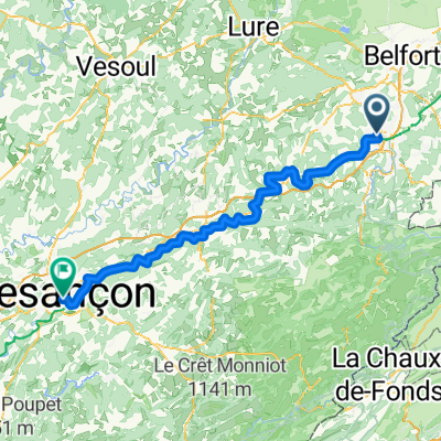 Rue de Velotte, Montbéliard to Rue Mégevand, Besançon