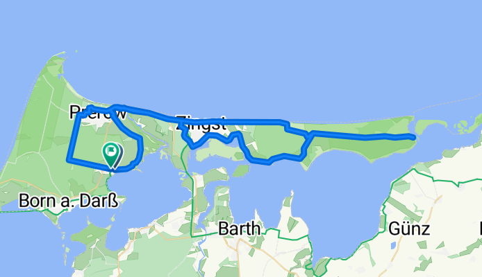 Wieck - Prerow - Zingst - Dreiländereck - Sundische Wiese - Pramort - Müggenburg - Zingst - Prerow, Seebrücke - Peters Kreuz - Wieck