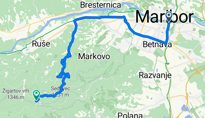 Ulica Kneza Koclja, Maribor до Lobnica, Pohorje