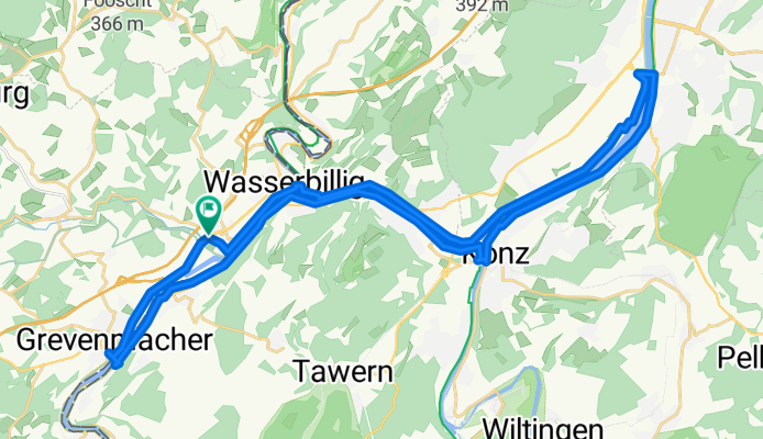 Mertert (L) - Grevenmacher (L) - Temmels (D) - Konz - Trier - Wasserbillig (L) - Mertert (L)