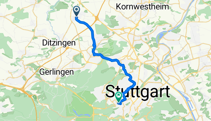 Schmale Straße, Korntal-Münchingen nach Rotebühlstraße, Stuttgart