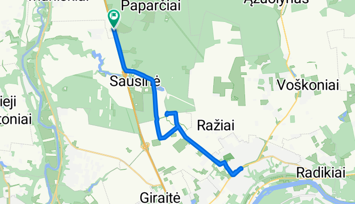 Lakštingalų g. to Lakštingalų g. through Domeikava
