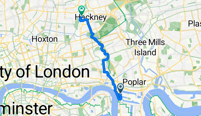 Westferry Road, London to Hillman Street, London